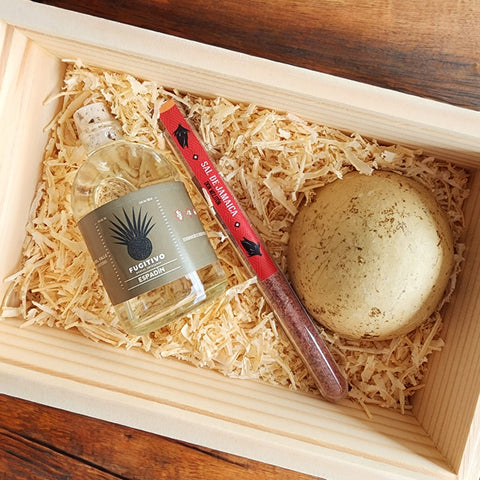 Mini Kit Mezcal Fugitivo en CAJA DE MADERA